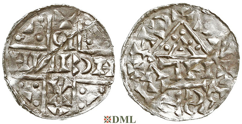 Денарий, Германия, Бавария, Heinrich V (1018-1026), м.д. Regensburg, монетарий АГН, Hahn 1976, 31a6