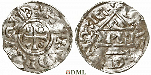 Денарий, Германия, Бавария, Heinrich IV (995-1002), м.д. Regensburg, монетарий EИC, Hahn 1976, 25c6.2