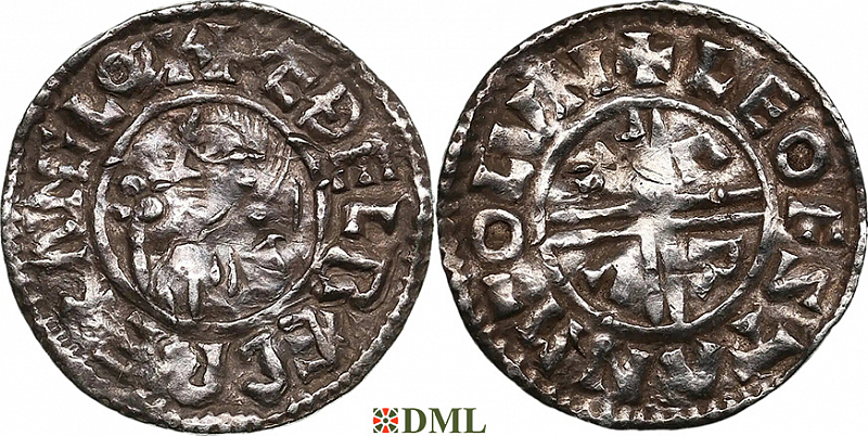 Денарий, Англия, Æthelred II (978-1016), м.д. London, монетарий Leofstan, North 770