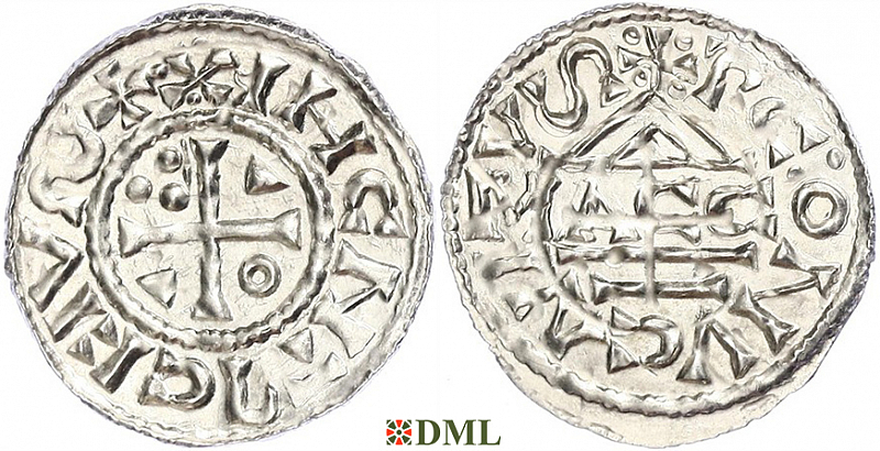 Денарий, Германия, Бавария, Heinrich II (1002-1024), м.д. Regensburg, монетарий MΛCCO, Hahn 1976, 27f1