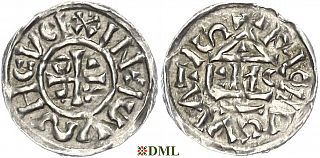 Обол, Германия, Бавария, Heinrich II (1002-1024), м.д. Regensburg, монетарий EИCO, Hahn 1976, 28d9