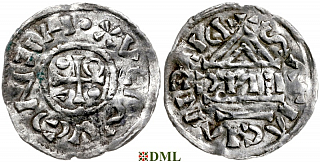 Денарий, Германия, Бавария, Heinrich IV (995-1002), м.д. Regensburg, монетарий EИC, Hahn 1976, 25c6.2