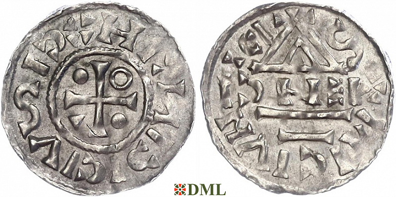 Денарий, Германия, Бавария, Heinrich IV (995-1002), м.д. Regensburg, монетарий ENC, Hahn 1976, 25c4
