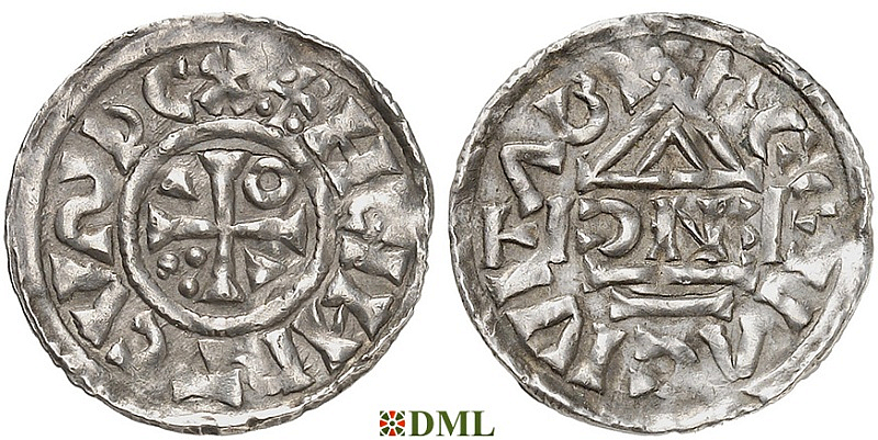 Денарий, Германия, Бавария, Heinrich II (1002-1024), м.д. Regensburg, монетарий ENCI, Hahn 1976, 27d2