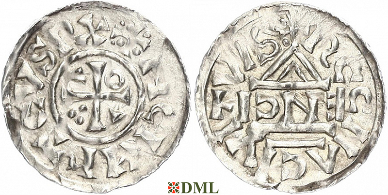 Денарий, Германия, Бавария, Heinrich II (1002-1024), м.д. Regensburg, монетарий ENCI, Hahn 1976, 27d2