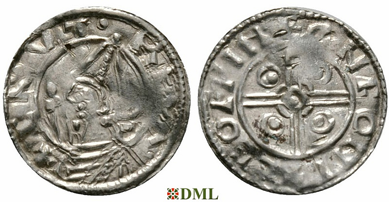 Денарий, Англия, Cnut (1016-1035), м.д. Thetford, монетарий Leofpine, North 787