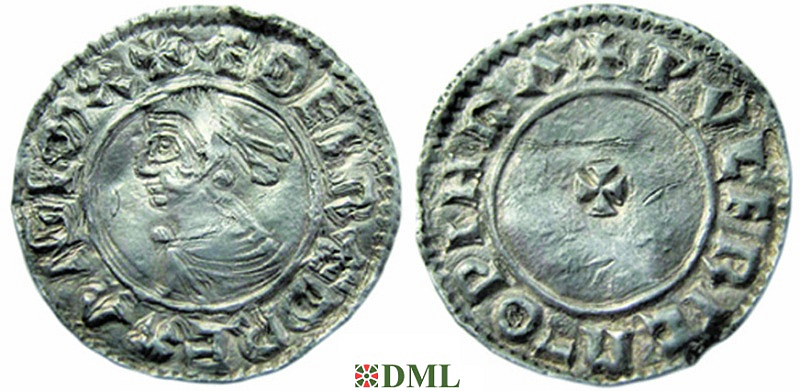 Денарий, Англия, Æthelred II (978-1016), м..д. Worcester, монетарий Wulfric, North 773