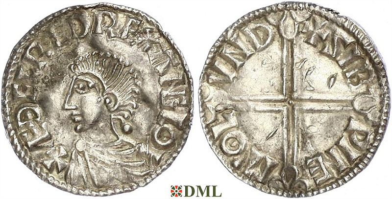 Денарий, Англия, Æthelred II (978-1016), м.д. London, монетарий Sibwine, North 774