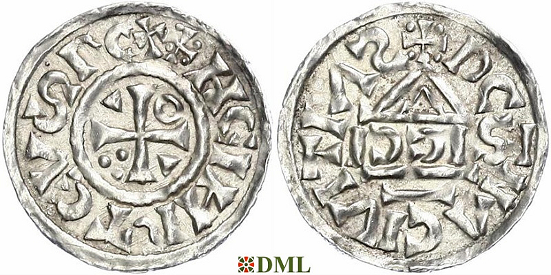 Денарий, Германия, Бавария, Heinrich II (1002-1024), м.д. Regensburg, монетарий SICCI, Hahn 1976, 27h1