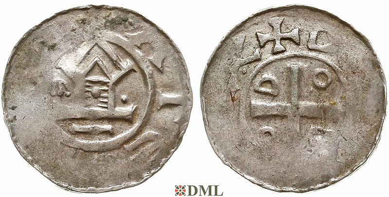 Денарий, Германия, Саксония, Нижняя Саксония , Otto III (983-1002), м.д. Goslar, type OAP