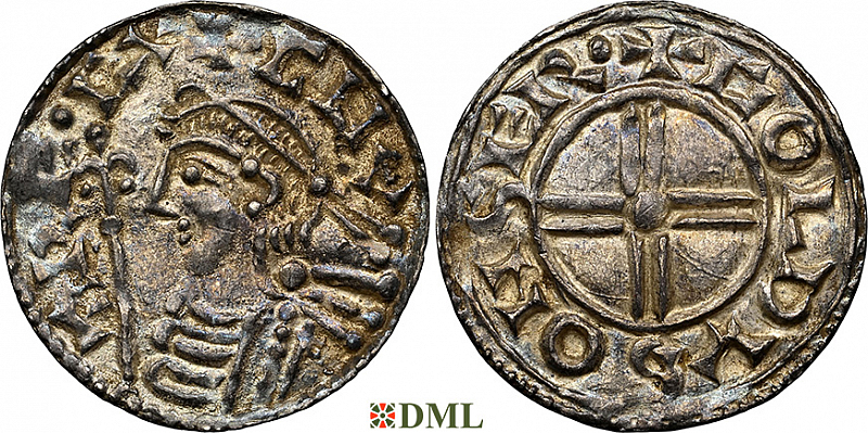 Денарий, Англия, Cnut  (1016-1035), м.д. Salisbury, монетарий Goldus, North 790