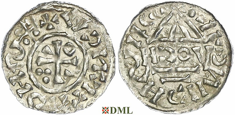 Денарий, Германия, Бавария, Heinrich II (1002-1024), м.д. Regensburg, монетарий HƆOV, Hahn 1976, 27i1