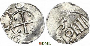 Денарий, Германия, Нижняя Лотарингия, Otto III (983-1002), м.д. Koln, Dbg. 331