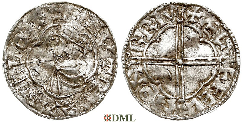 Денарий, Англия, Knut (1016-1035), м.д. Bruton, монетарий Aelfelm, North 781