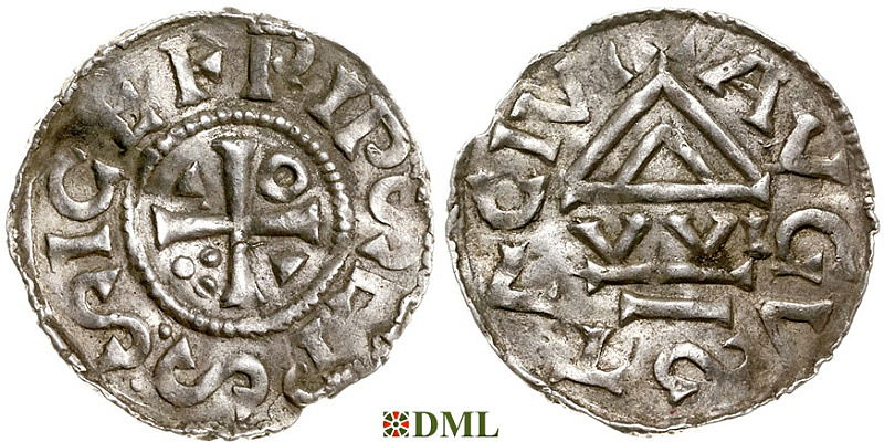 Денарий, Германия, Швабия, Siegfried I (1000-1006), м.д. Augsburg, монетарий WI, Hahn 1976, 141a1.1