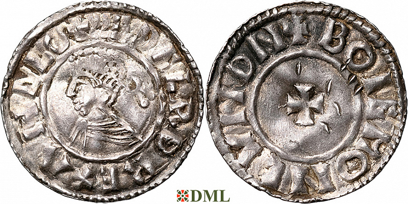 Денарий, Англия, Æthelred II (978-1016), м.д. London, монетарий Boga, North 777
