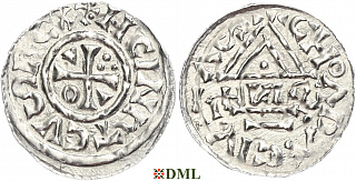 Денарий, Германия, Бавария, Heinrich II (1002-1024), м.д. Cham, монетарий HИƧ,  Hahn 1976, 80b2