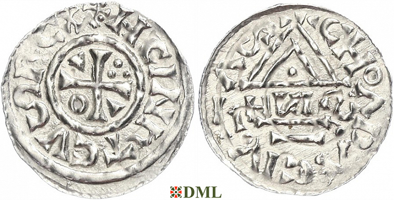 Денарий, Германия, Бавария, Heinrich II (1002-1024), м.д. Cham, монетарий HИƧ,  Hahn 1976, 80b2