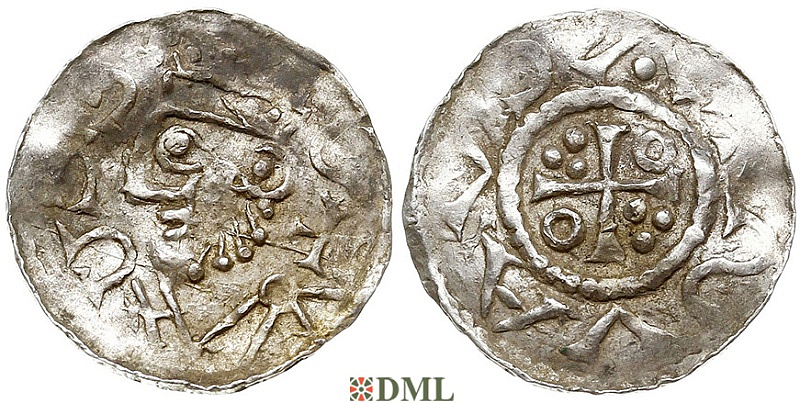 Денарий, Германия, Швабия, Heinrich II (1002-1024), м.д. Augsburg, Hahn 1976, 144.3