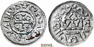 Денарий, Германия, Бавария, Heinrich IV (995-1002), м.д. Regensburg, монетарий WI, Hahn 1976, 25e6.1