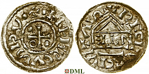 Денарий, Германия, Бавария, Heinrich II (985–995), м.д. Regensburg, монетарий ELLN, Hahn 1976, 22c2