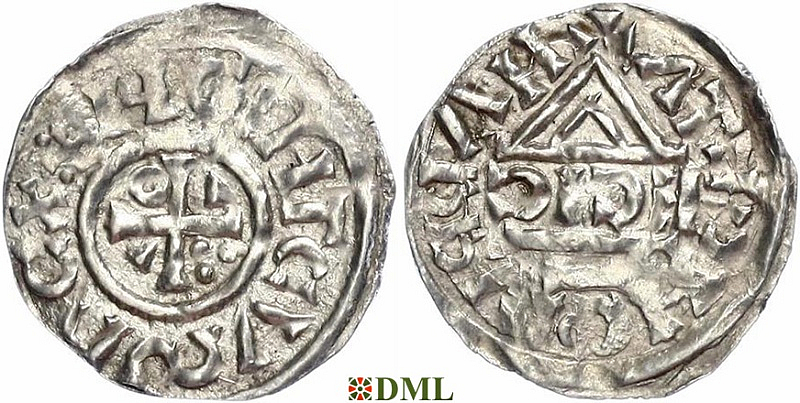 Денарий, Германия, Бавария, Heinrich II (1002-1024), м.д. Nabburg, монетарий ECIC, Hahn 1976, 74b1