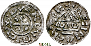 Денарий, Германия, Бавария, Heinrich II (955-995), м.д. Regensburg, монетарий SIC, Hahn 1976, 22g1.4