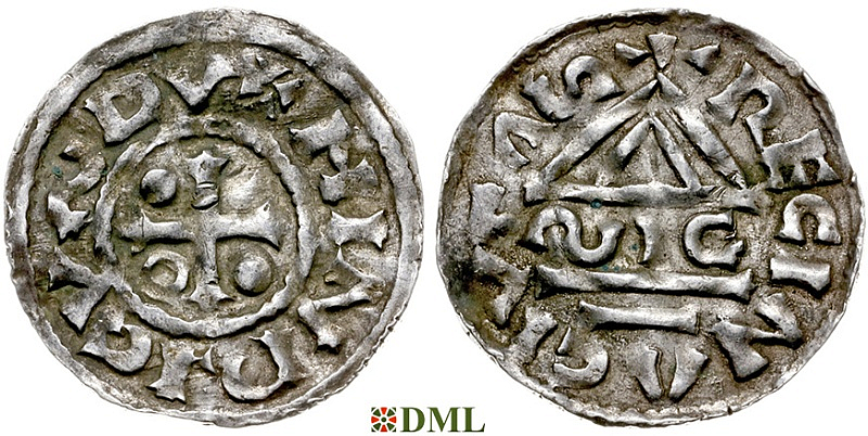 Денарий, Германия, Бавария, Heinrich II (955-995), м.д. Regensburg, монетарий SIC, Hahn 1976, 22g1.4