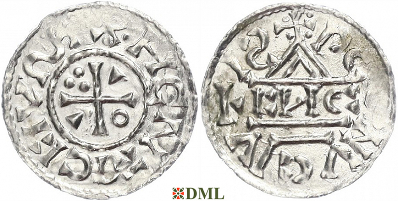 Денарий, Германия, Бавария, Heinrich II (1002-1024), м.д. Regensburg, монетарий ENC, Hahn 1976, 27d7