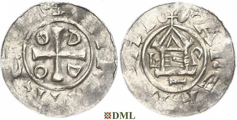 Денарий, Германия, Саксония, Otto III (983-1002), м.д. Goslar, type OAP