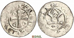 Денарий, Германия, Саксония, Otto III (983-1002), м.д. Goslar, type OAP