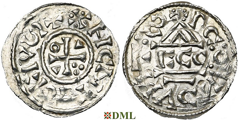 Денарий, Германия, Бавария, Heinrich II (1002-1024), м.д. Regensburg, монетарий ECCO, Hahn 1976, 27c2