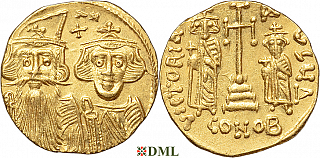 Солид, Византия, Constans II с Constantine IV, Heraclius, Tiberius (641-668), м.д. Constantinople