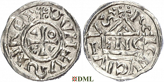 Денарий, Германия, Бавария, Heinrich II (1002-1024), м.д. Regensburg, монетарий ENC, Hahn 1976, 27d6