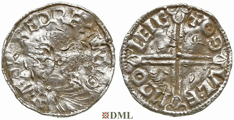 Денарий, Англия, Æthelred II (978-1016), м.д. Chester, монетарий Othulf, North 774