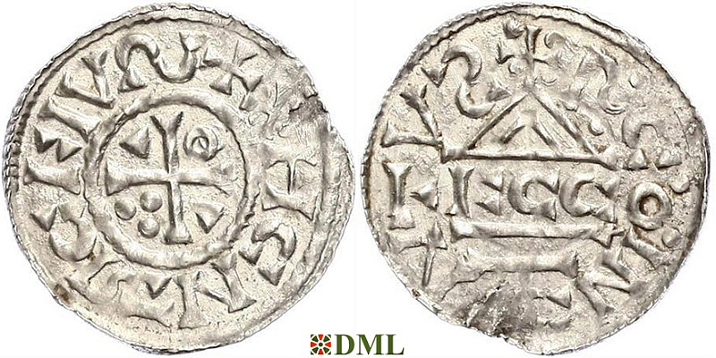 Денарий, Германия, Бавария, Heinrich II (1002-1024), м.д. Regensburg, монетарий ECCO, Hahn 1976, 27c2