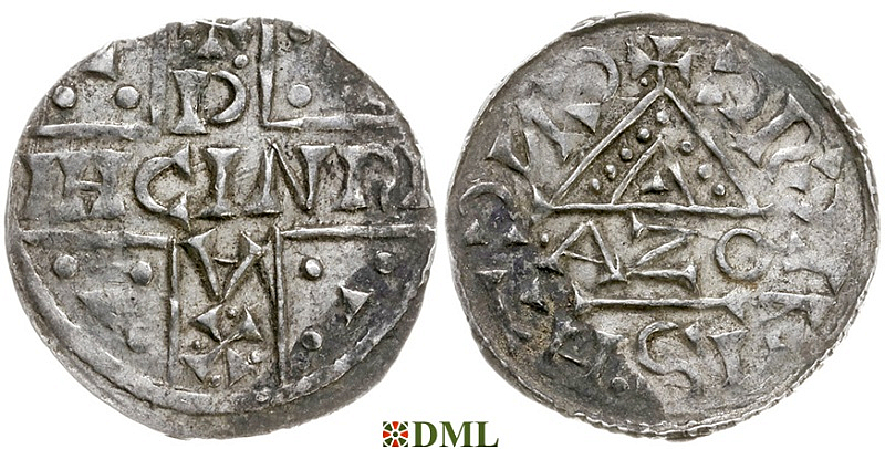 Денарий, Германия, Бавария, Heinrich V (1018-1023), м.д. Regensburg, монетарий AZO, Hahn 1976, 31b1.1