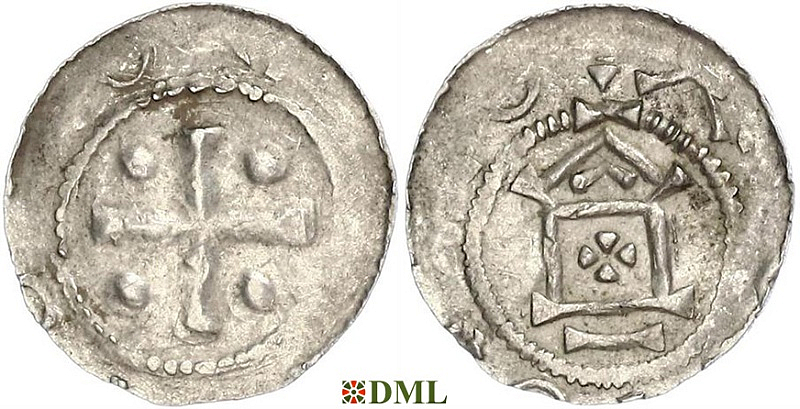 Денарий, Германия, Саксония, Otto III (983–1002), м.д. Erfurt, Dbg. 778/779