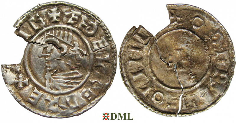 Денарий, Англия, Æthelred II (978-1016), м.д. Lincoln, монетарий Odgrim, North 777