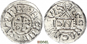 Денарий, Германия, Бавария, Heinrich II (1002-1024), м.д. Regensburg, монетарий EИCI, Hahn 1976, 27d4