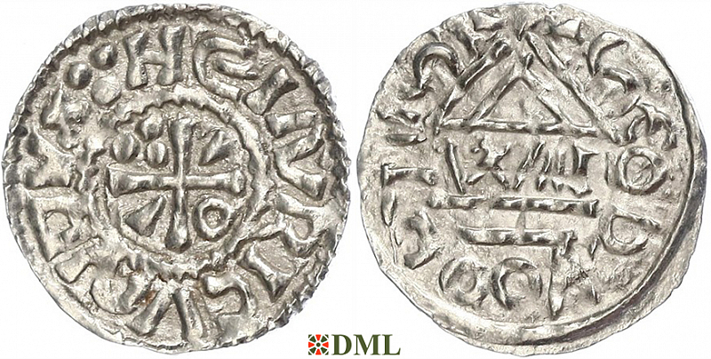 Денарий, Германия, Бавария, Heinrich II (1002-1024), м.д. Salzburg, монетарий WΛ, Hahn 1976, 89b2
