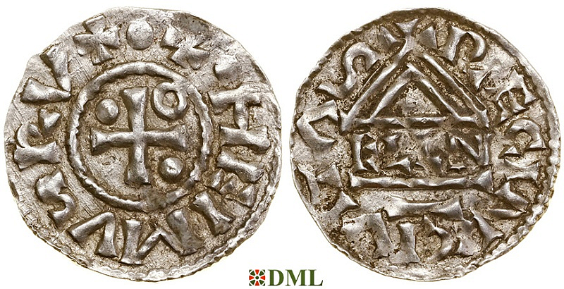 Денарий, Германия, Бавария, Heinrich II (985–995), м.д. Regensburg, монетарий ELLN, Hahn 1976, 22c2.2
