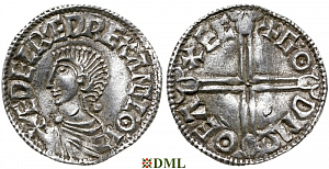Денарий, Англия, Æthelred II (978-1016), м.д. Exeter, монетарий Goda, North 774