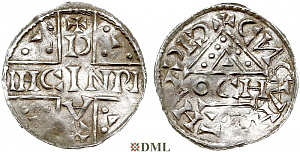 Денарий, Германия, Бавария, Heinrich V (1018-1026), м.д. Regensburg, монетарий OCH, Hahn 1976, 31f1