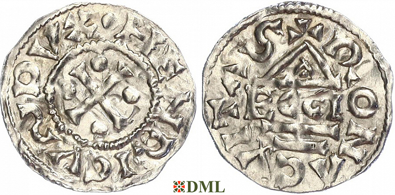 Денарий, Германия, Бавария, Heinrich III der Jüngere (983-985), м.д. Regensburg, монетарий ECCIO, Hahn 1976, 19a1