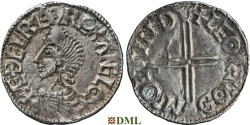 Денарий, Англия, Æthelred II (978-1016), м.д. London, монетарий Leofnoth, North 774