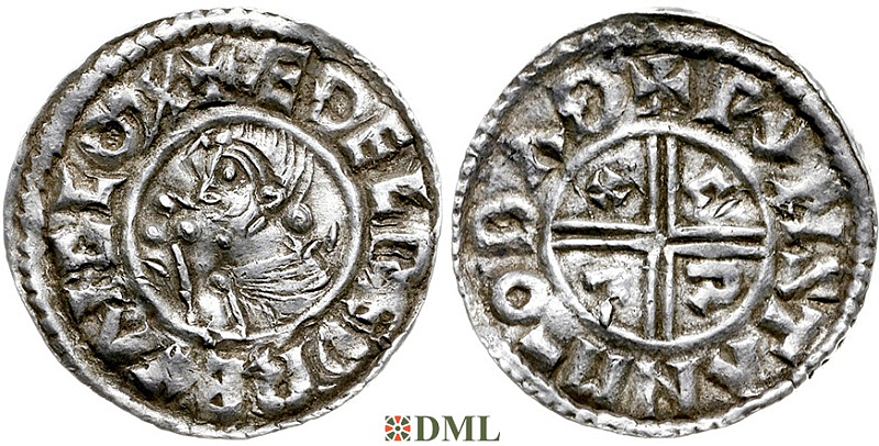 Денарий, Англия, Æthelred II (978-1016), м.д. Bath, монетарий Wynstan, North 770