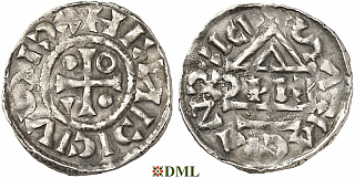 Денарий, Германия, Бавария, Heinrich IV (995-1002), м.д. Regensburg, монетарий EИC, Hahn 1976, 25c6