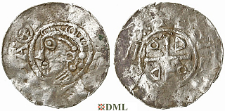 Денарий, Германия, Саксония, Otto III (983-1002), м.д. Goslar, Dbg. 1164