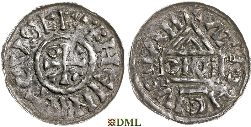 Денарий, Германия, Бавария, Heinrich II (1002-1024), м.д. Nabburg, монетарий ECIC, Hahn 1976, 74b1